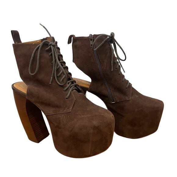 Jeffrey Campbell Lana Brown Suede Lace Up Platform Bootie Boot Size 9 - Picture 7 of 10